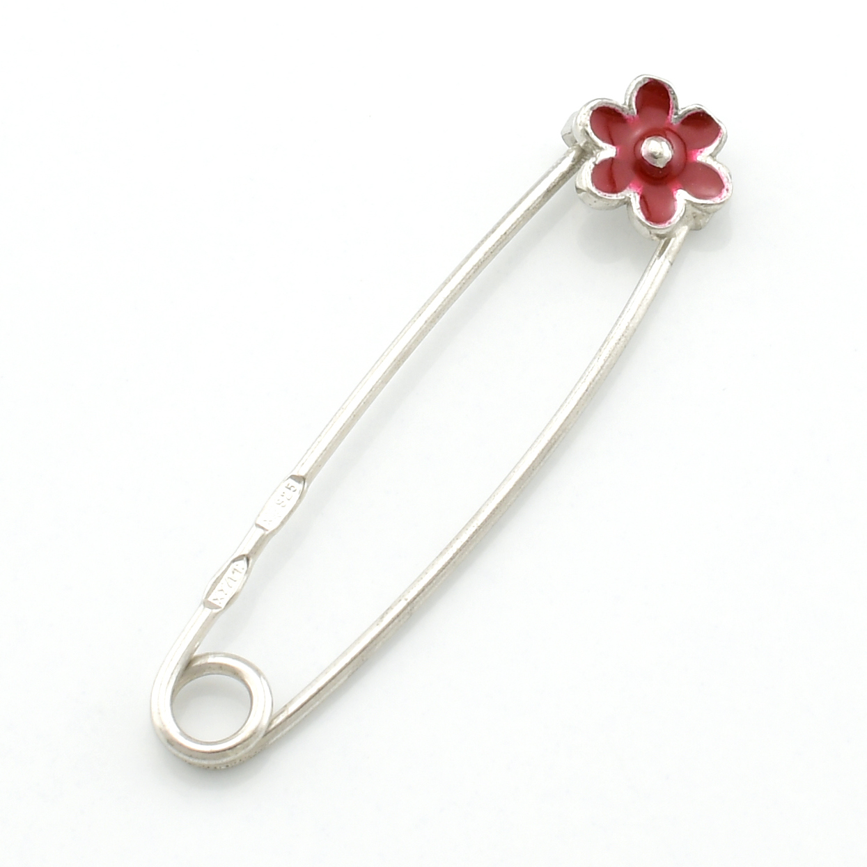 

Серебряная шпилька Цветок размер 26х6 мм вставка красная эмаль вес 0.54 г