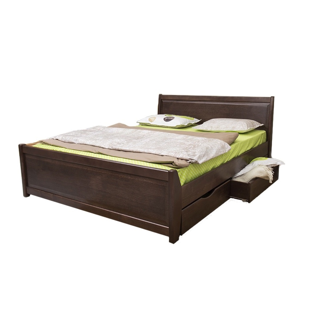 

Кровать деревянная 160*200 с ящиками для белья филёнка и основанием Сити Орех темный Mix Mebli