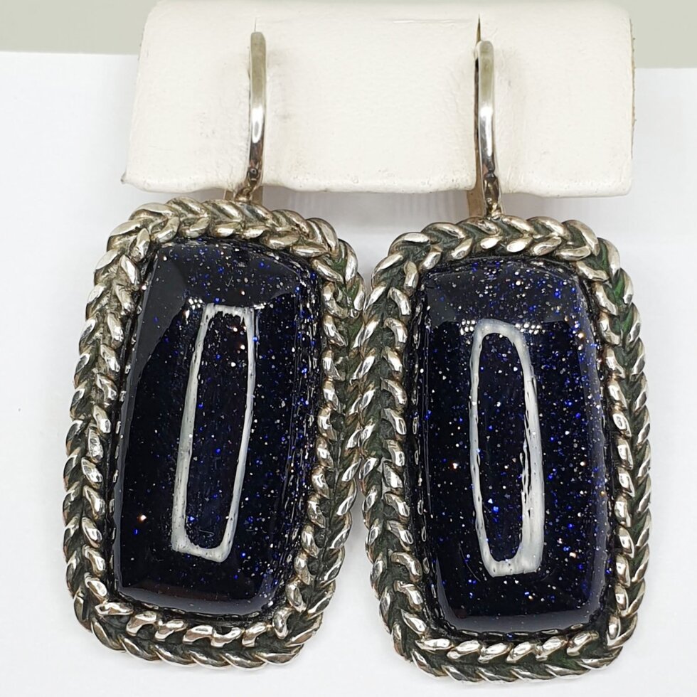 

Сережки серебряные с авантюрином 16,9 г