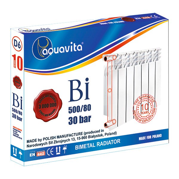 

Секция радиатора биметаллического AQUAVITA 500/80 D10, 30 бар