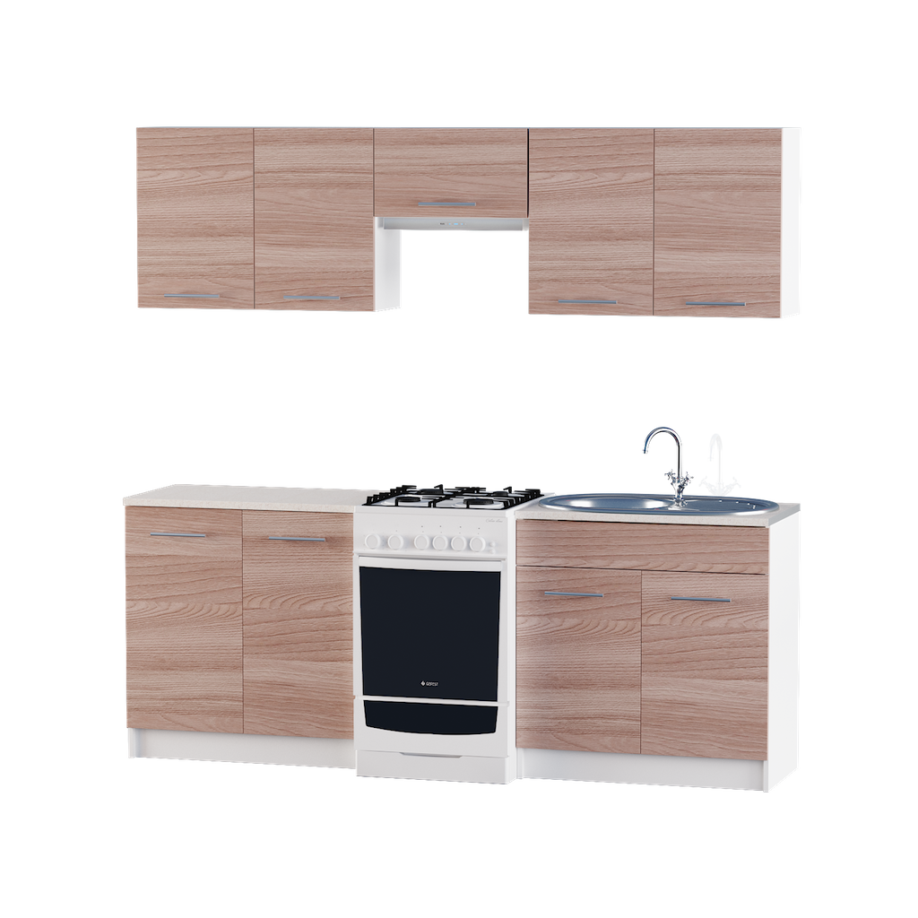 

Кухня модульная со столешницей врезной мойкой и сифоном Эверест Эко набор 2.1 м Ясень Шимо темный