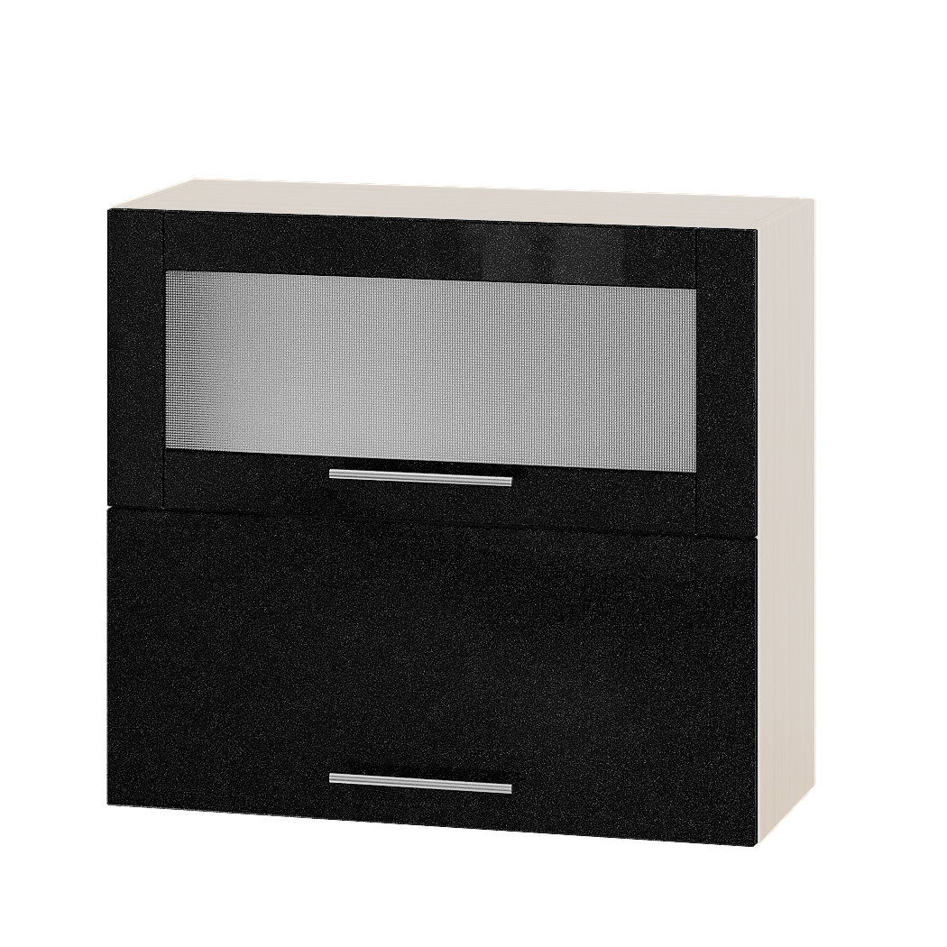 

Кухня Модерн Эверест модуль Верх Витрина ВВГ14-800 Черный металлик Глянец - Дуб молочный 80х30х72см