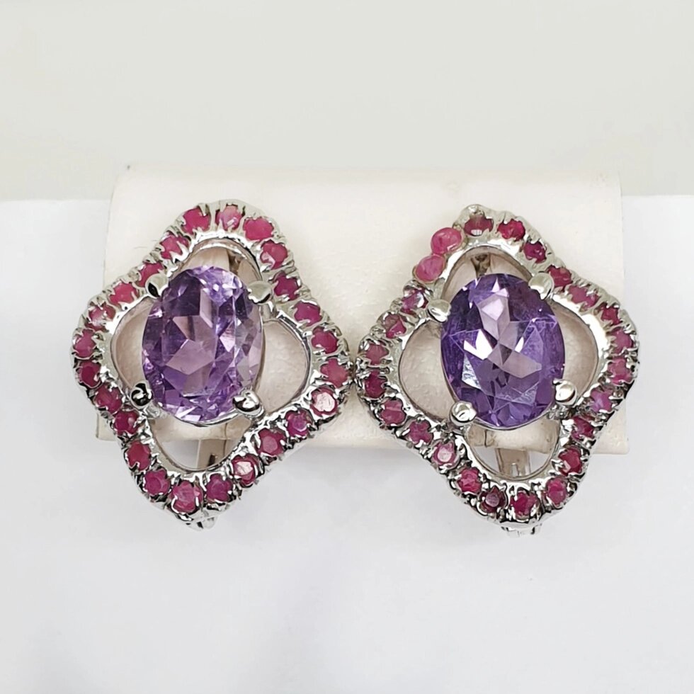 

Сережки серебряные с аметистом и рубином 6,99 г