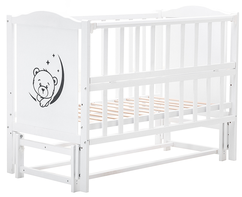 

Кровать Babyroom Тедди Т-02 фигурное быльце, маятник продольный, откидной бок, белый