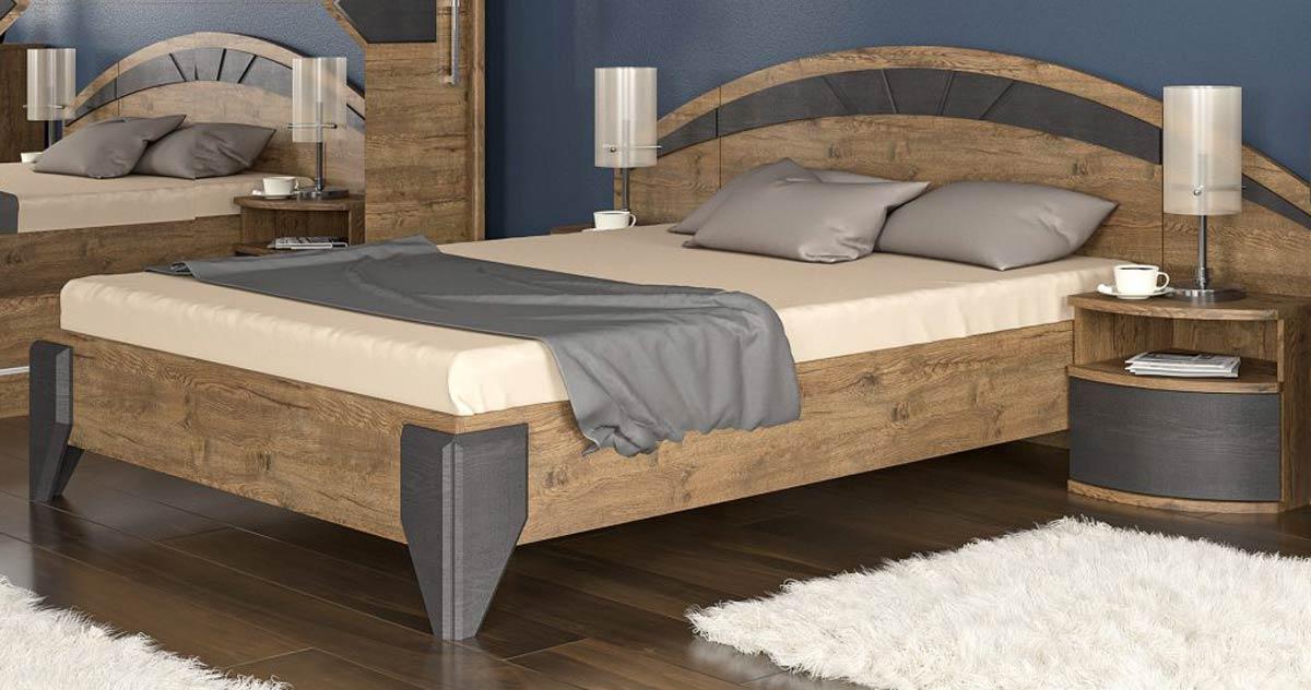 

Кровать двуспальная с тумбами МЕБЕЛЬ-СЕРВИС Аляска кровать 160 + ортопедический вклад + тумбы прикроватные Дуб април + Мусонное дерево