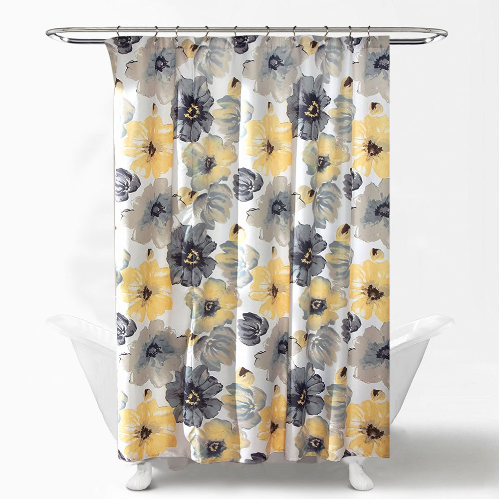 

Штора для ванной с цветочным принтом серая с желтым Yellow flowers 180 х 180 см Berni Home Желтый (59428)