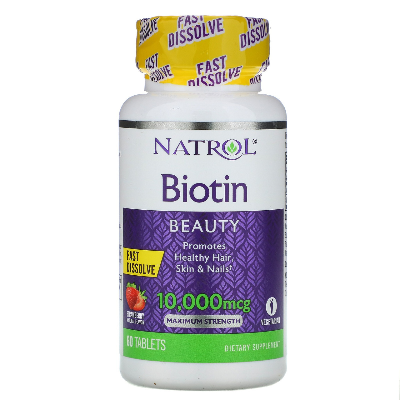

Биотин Natrol Biotin 10 000 мкг максимальная эффективность со вкусом клубники 60 таблеток