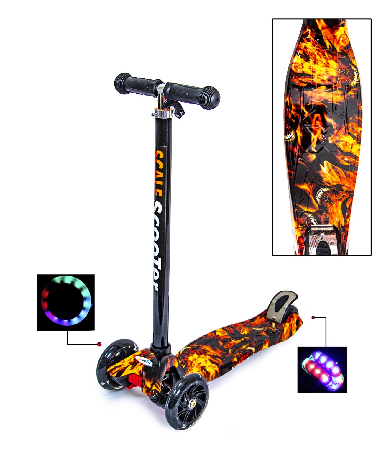 

Детский самокат MAXI. Fire. Светящиеся колеса Super scooter