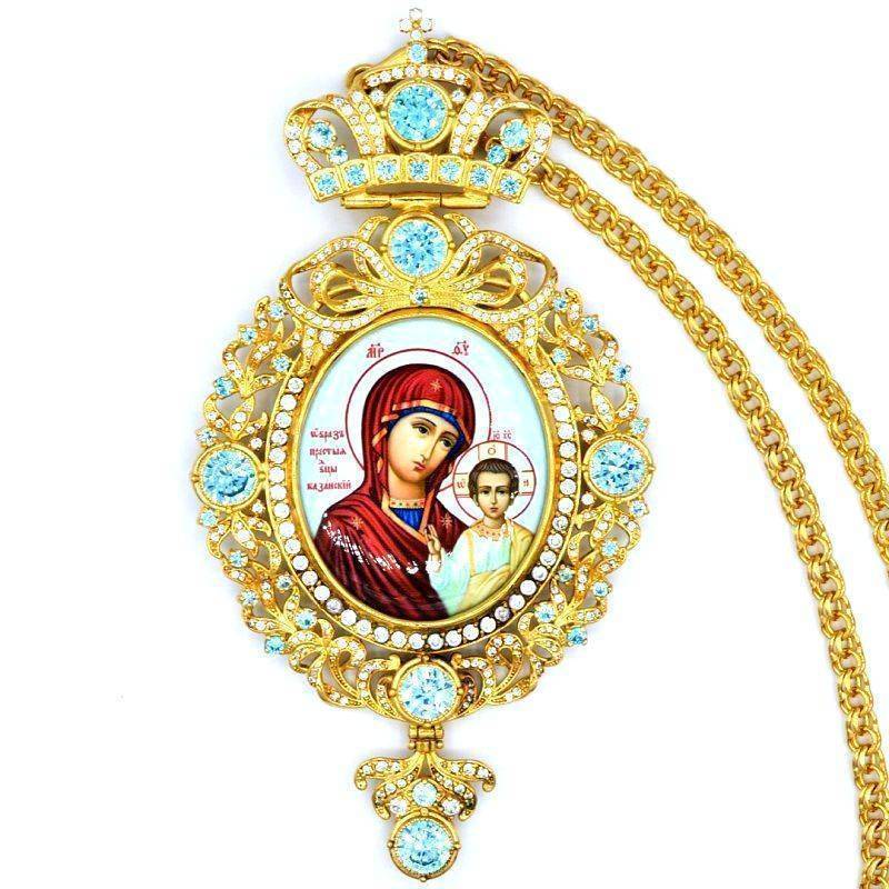 

Панагия латунная в позолоте с принтом, вставками и цепью Фамильные Драгоценности арт. 2.7.0562лп-2^1лп