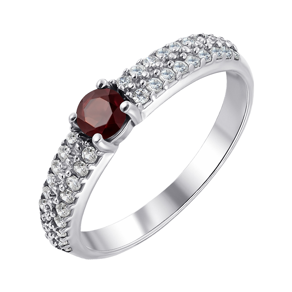 

Серебряное кольцо с гранатом и фианитами 000122577 18 размера