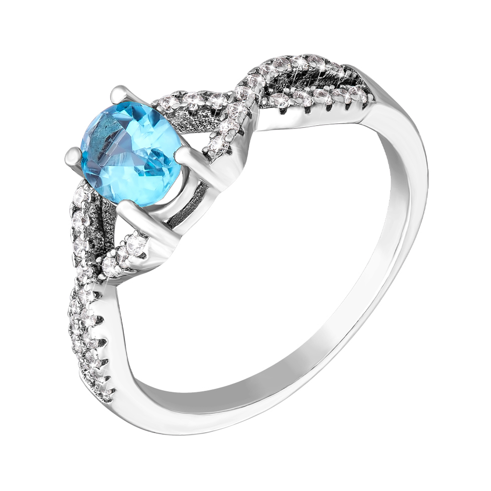 

Серебряное кольцо с голубым топазом и фианитами 000140622 18.5 размера