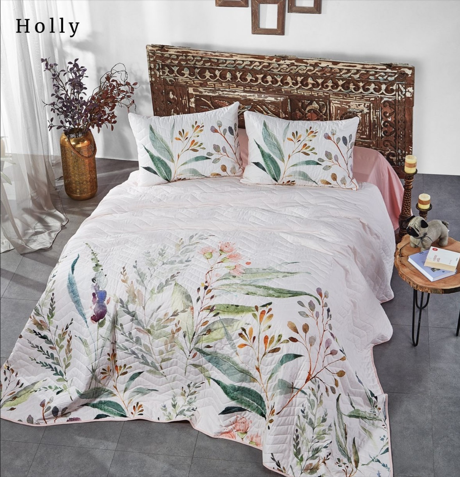 

Стёганное покрывало с наволочками The Club Cotton Holly белый двухспальное ранфорс