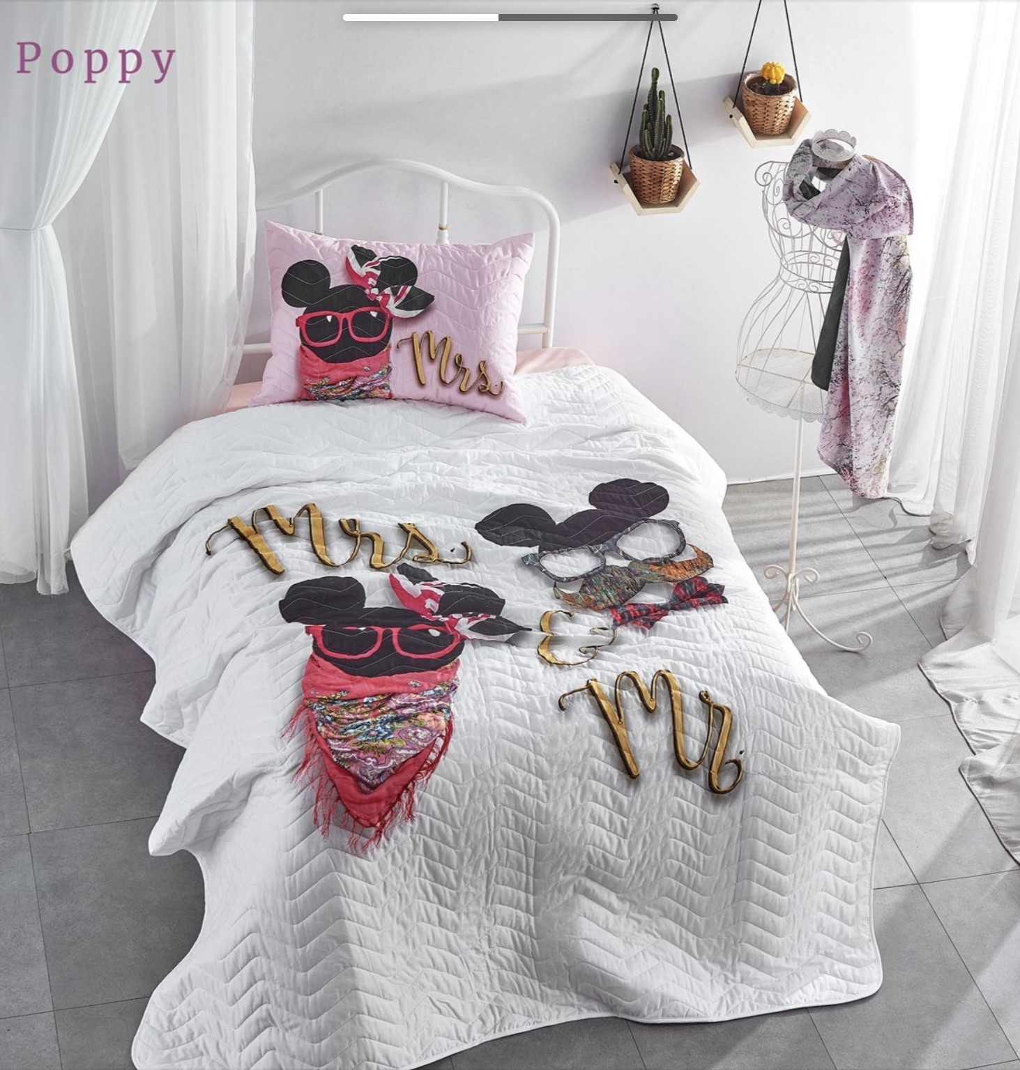 

Стёганное покрывало с наволочкой The Club Cotton Poppy розовый полуторное ранфорс