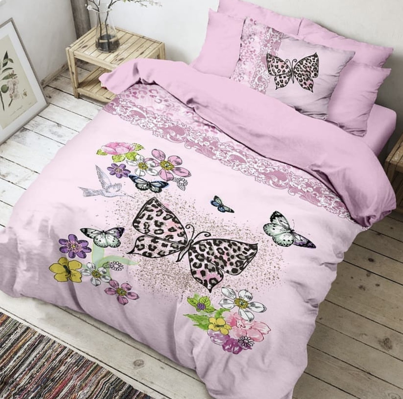 

Комплект постельного белья The Club Cotton Butterfly полуторный розовый ранфорс
