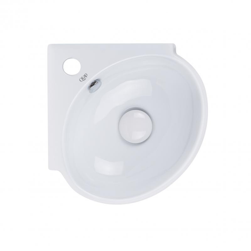 

Угловая подвесная раковина Qtap Leo QT11115010W белая с донным клапаном