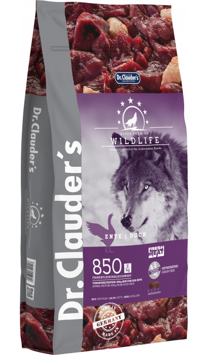 

Беззерновой корм для собак всех пород с уткой Dr.Clauder's Wildlife Duck 11,5 кг