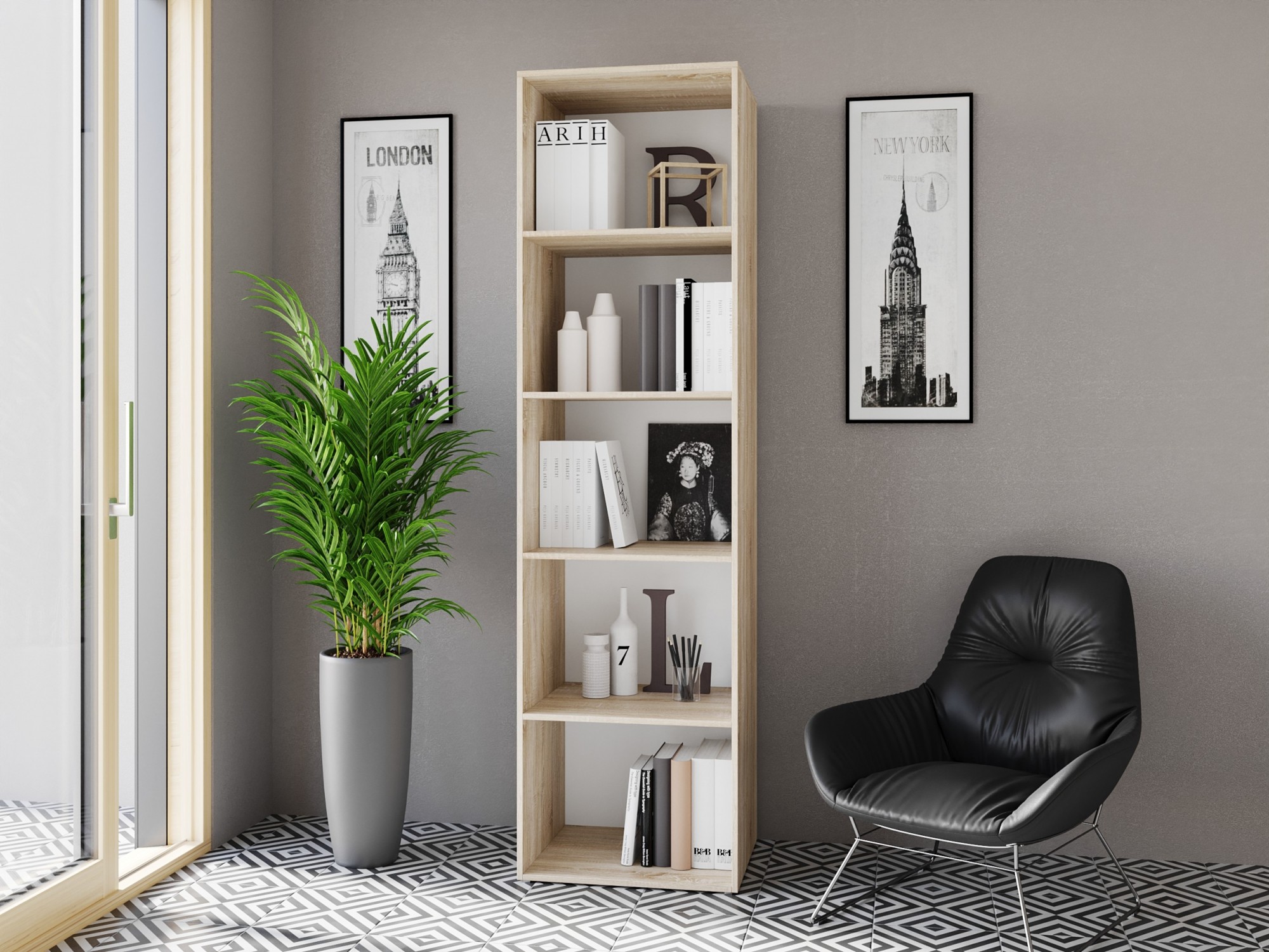 

Cтеллаж, полка для книг Vinsent Дуб сонома Ш600/В2190/Г500