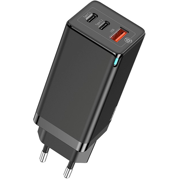 

​Быстрое сетевое зарядное устройство Baseus GaN Mini Quick Travel Charger 65W 2 Type-C + USB Type A PD 3.0 QC4.0 CCGAN-B01 black