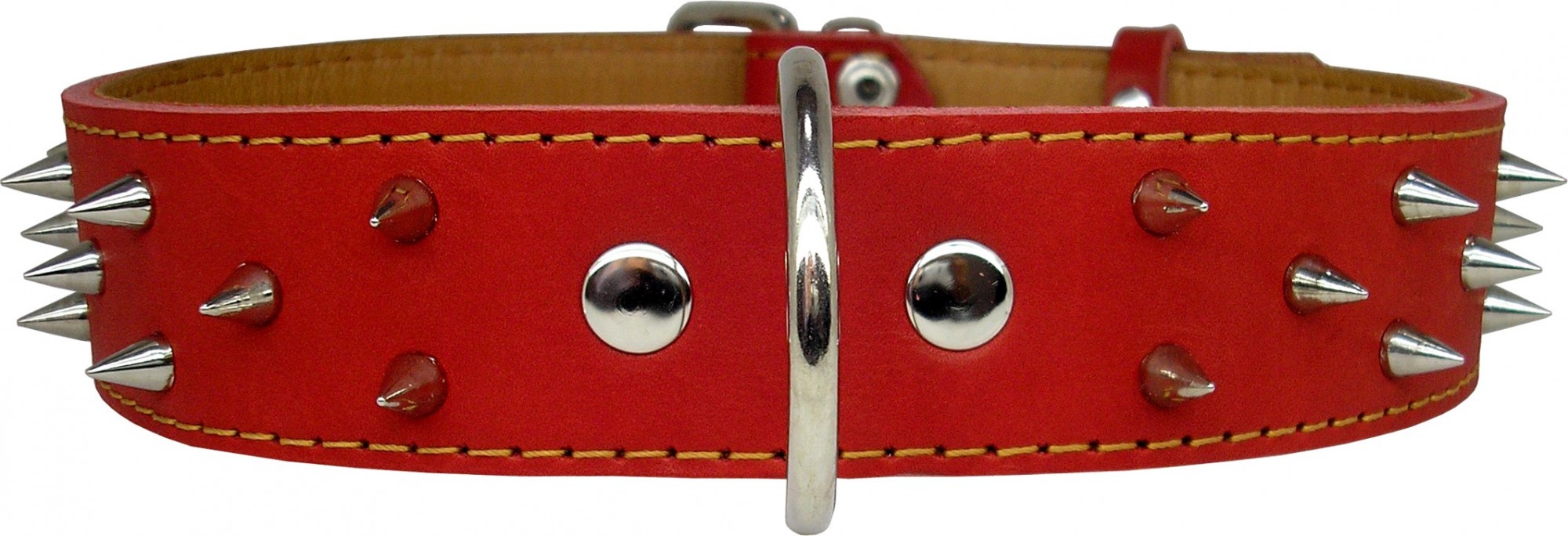 

Ошейник с шипами красный, ширина 45 мм, объем 590-720 мм, кожа (О934)