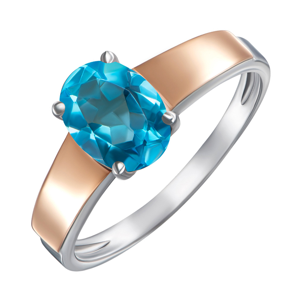 

Серебряное кольцо с золотыми накладками и кварцем под голубой топаз Swiss Blue 000134973 17.5 размера