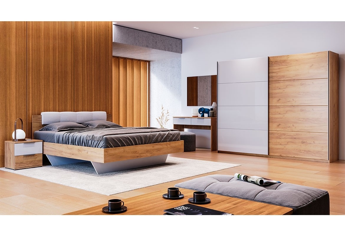 

Спальный гарнитур (спальня) из 7 предметов Асти - шкаф-купе (Шкаф-купе;Кровать1,4, Тумбы;Туалетка;Зеркало) цвет Глянець Білий/Дуб Крафт