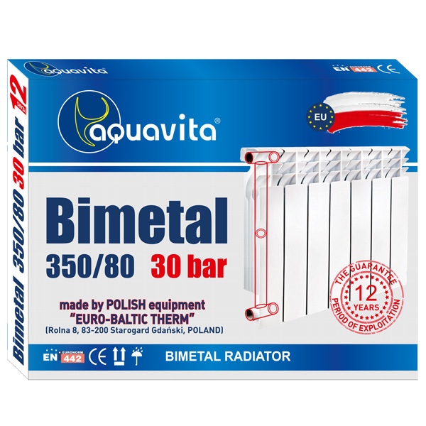 

Секция радиатора биметаллического AQUAVITA 350/80, 30 бар