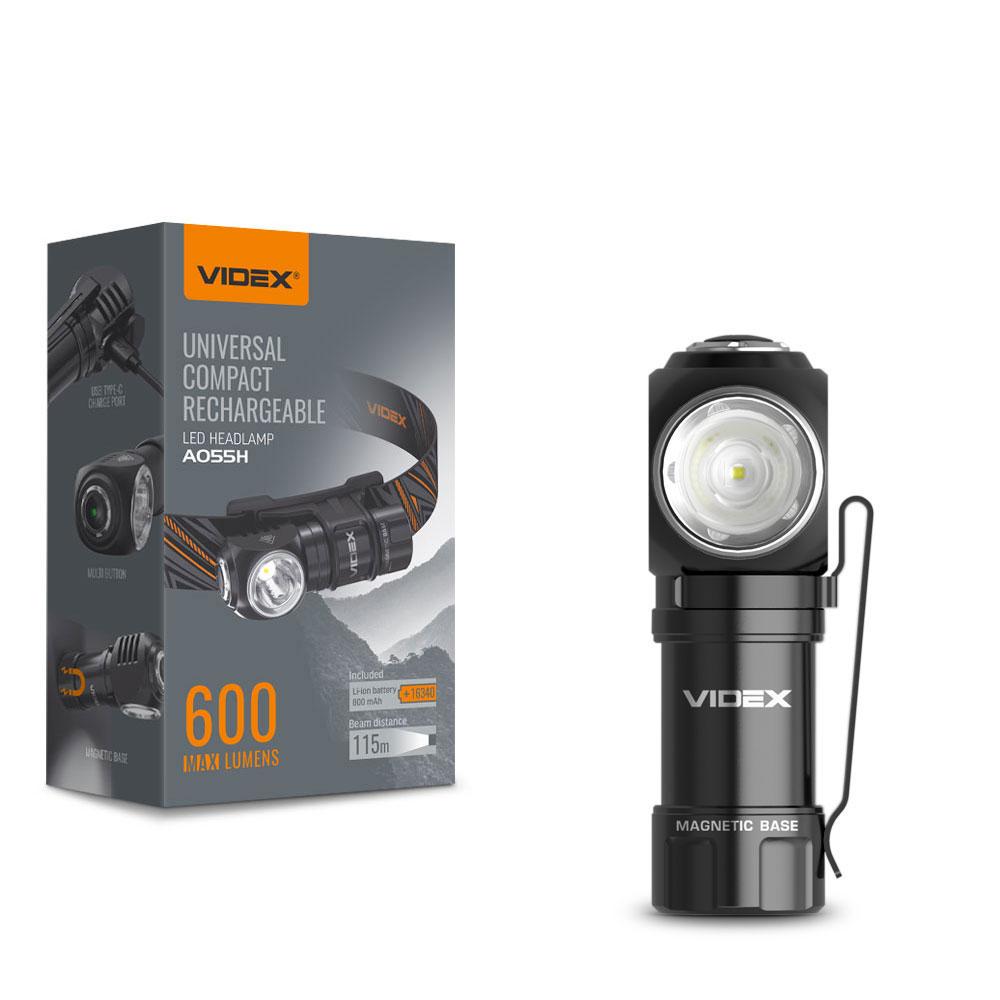 

Портативно-налобный светодиодный LED фонарик VIDEX A055H 600Lm 5700K