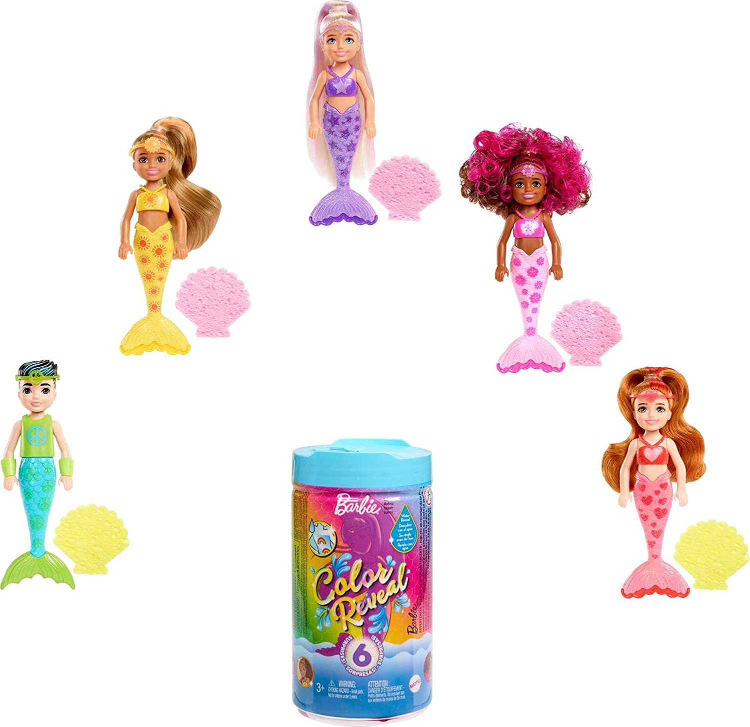 

Кукла Барби Челси русалка Сюрприз Цветное перевоплощение Barbie Color Reveal Chelsea Mermaid Series Doll 2 (HCC75)