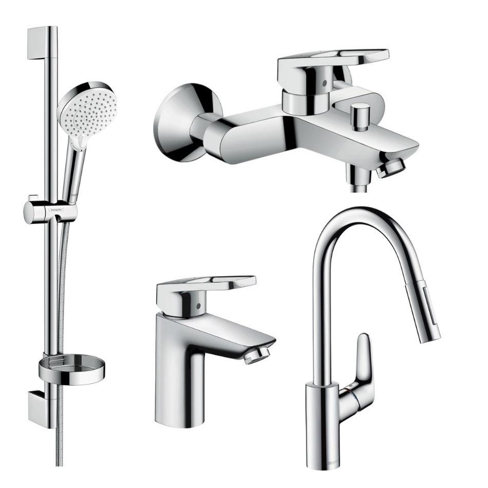 

Набор смесителей для ванны HANSGROHE Logis Loop 71151000+71244000+26553400+31815000 с кухонным смесителем