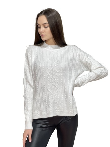 

Джемпер женский с комбинированным узором и воротником-стойка Moni&Co Италия. Модель Oversize. Белый. L-XL (46-48)