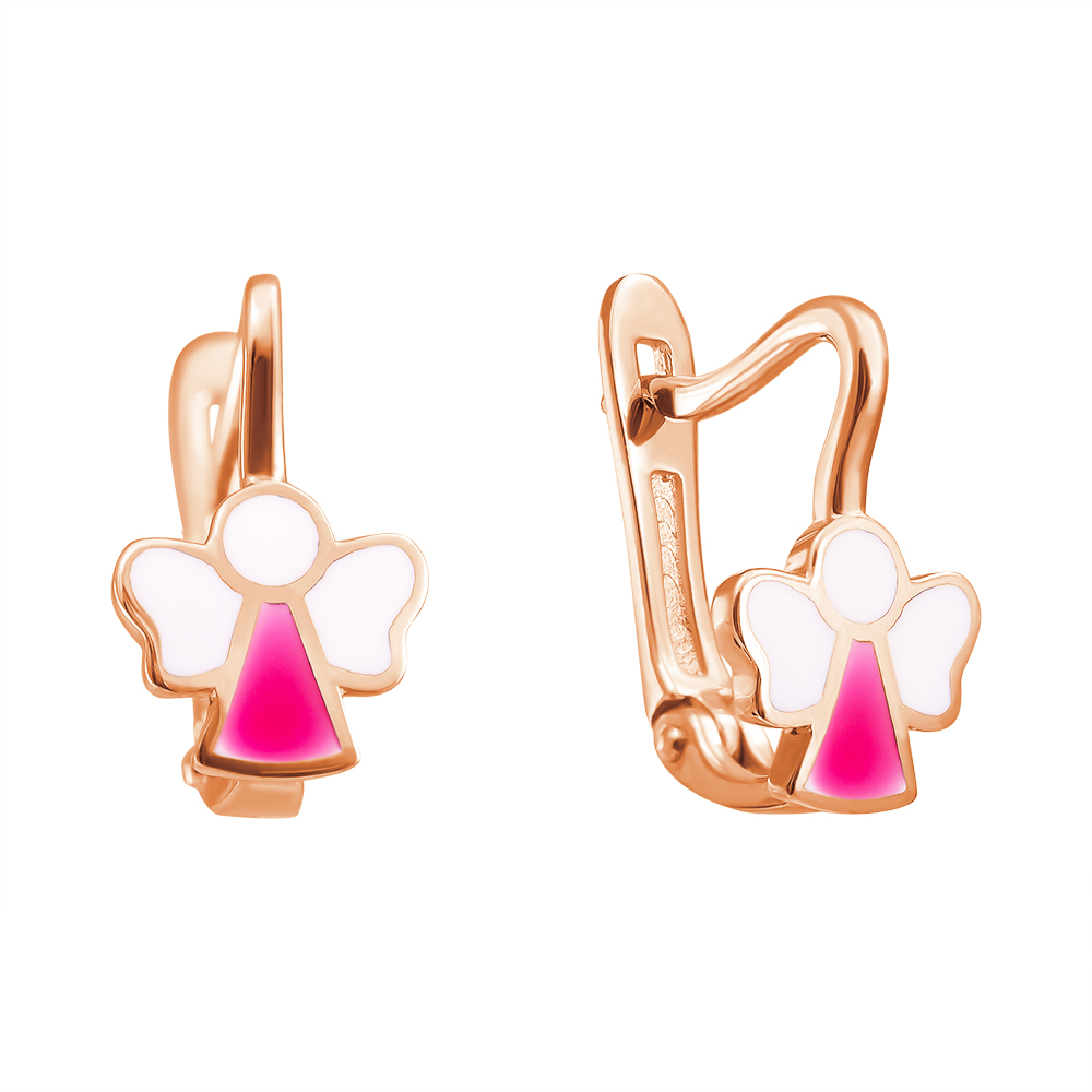 

Золотые серьги Ангелочки в красном цвете с белой и розовой эмалью 000121671