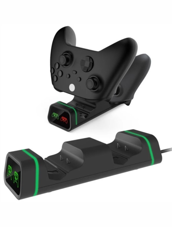

Двойная зарядная dock станция DOBE с двумя аккумуляторными батареями 800 mAh подставка для геймпадов Microsoft Wireless Controller Xbox Series X|S, Xbox One X / Xbox One S / Xbox One c LED индикаторами статуса зарядки джойстика