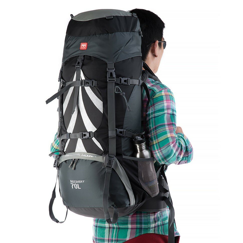 

Рюкзак туристичний Naturehike NH70B070-B, 70 л + 5 л, чорно-сірий