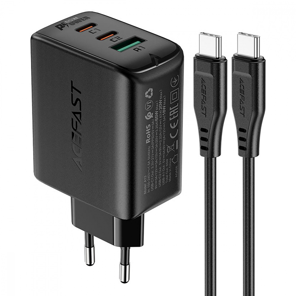 

СЗУ Acefast A13 PD 65W (2 Type-C + USB) black