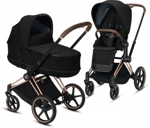 

Универсальная коляска 2 в 1 Cybex Priam Deep Black шасси Rose Gold