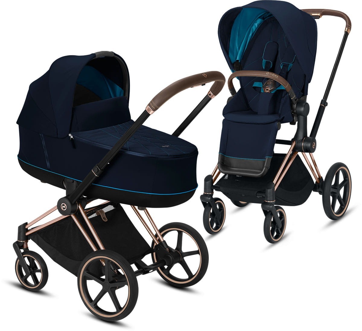 

Универсальная коляска 2 в 1 Cybex Priam Nautical Blue шасси Rose Gold