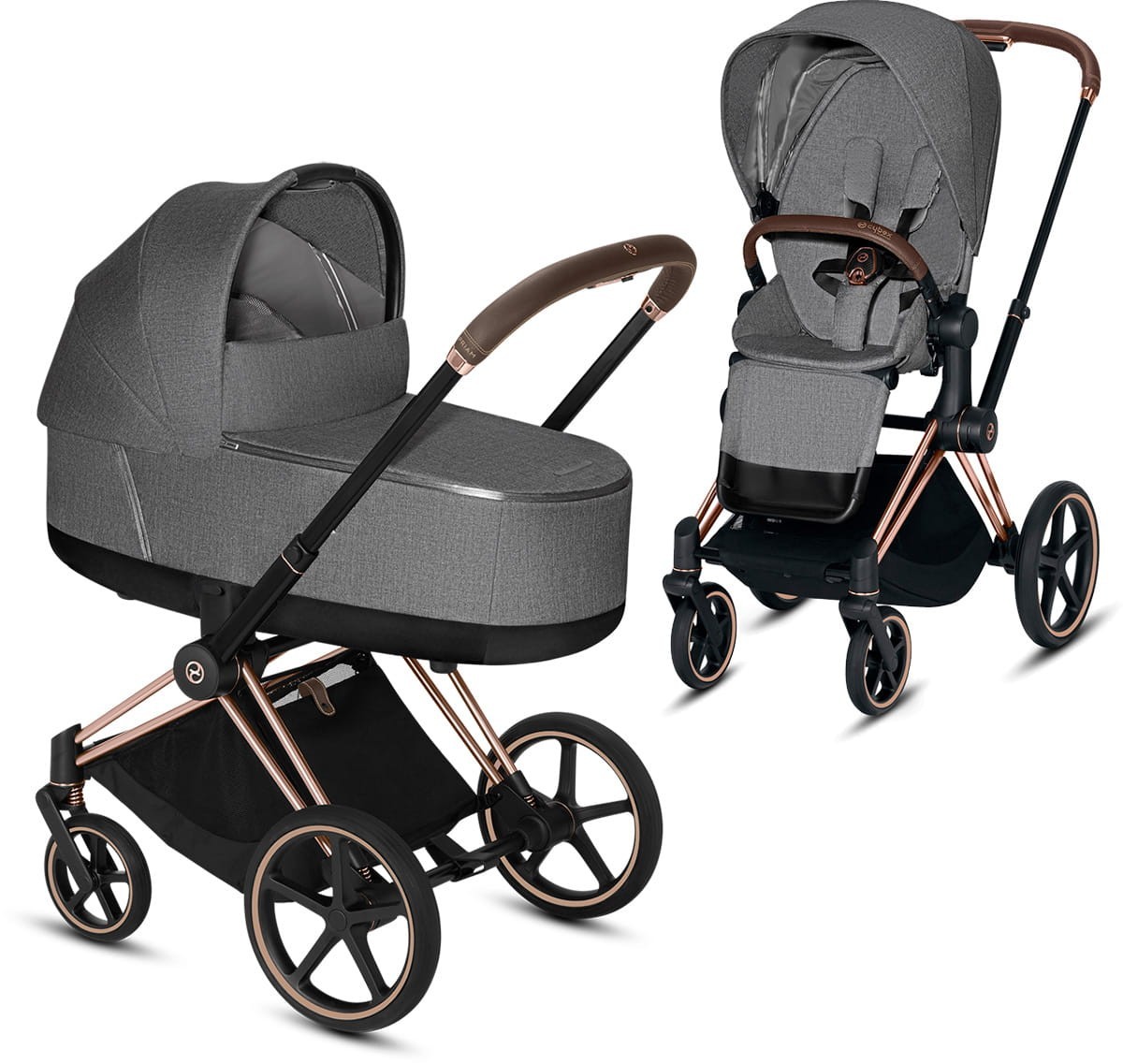 

Универсальная коляска 2 в 1 Cybex Priam Manhattan Grey Plus шасси Rose Gold