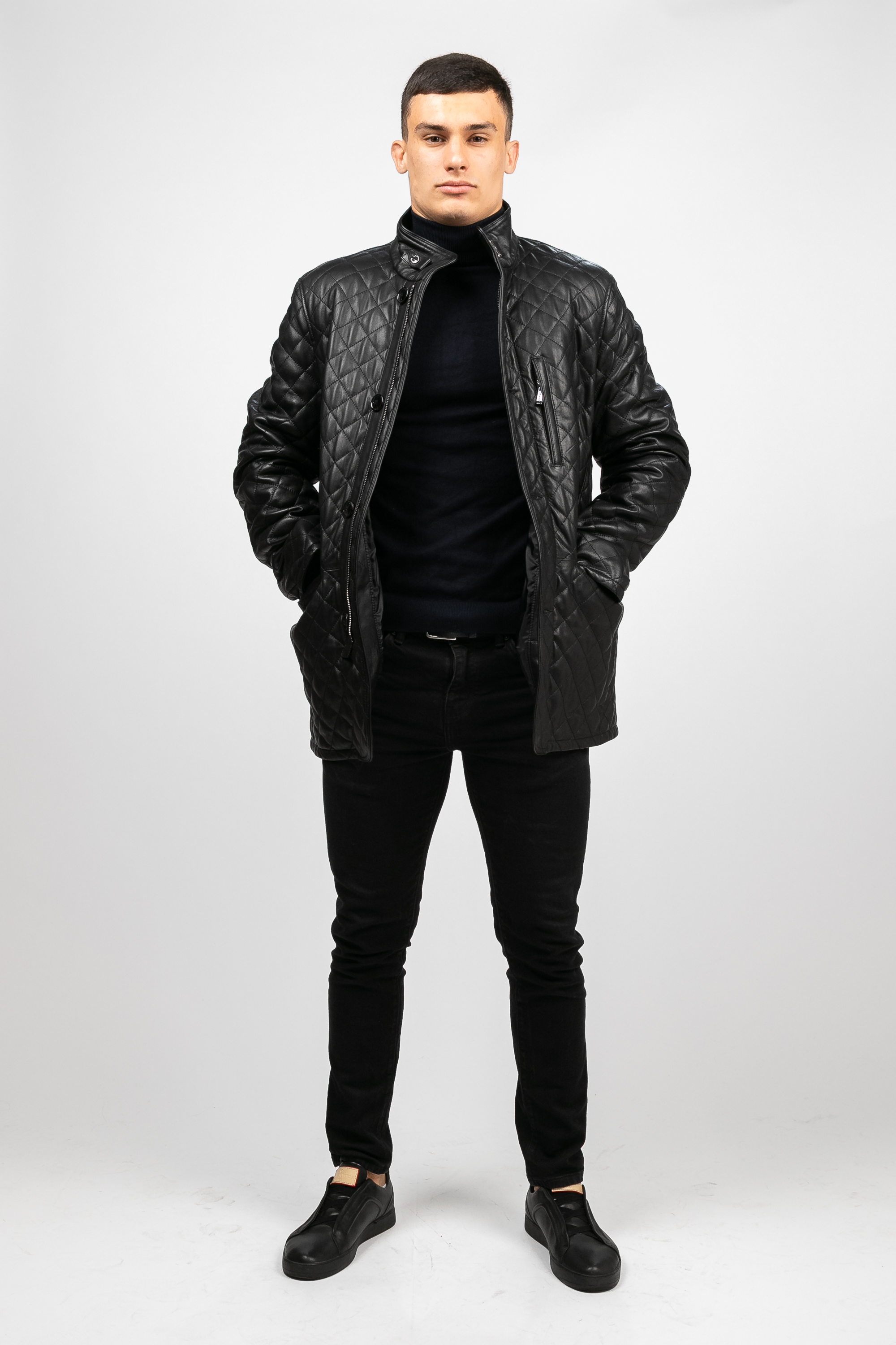 

Удлиненный кожаный плащ PARKA+ 00255 Чорний, Удлиненный кожаный плащ PARKA+ 00255 Чорний 54