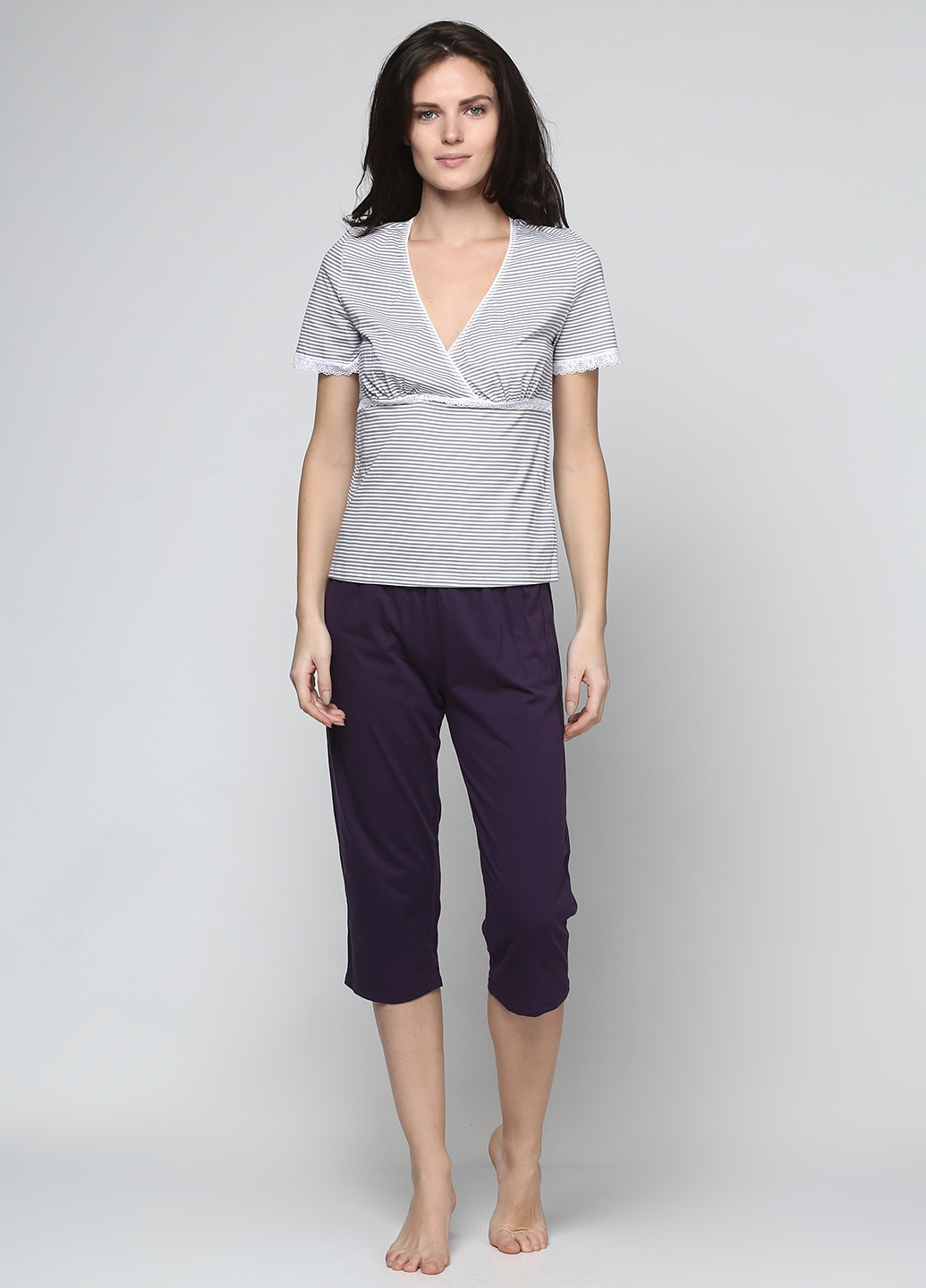 

Бавовняна фіолетова піжама Maria Lenkevich 3234 з сірою футболкою XXL