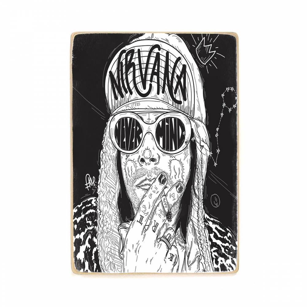 

Деревянный постер Музыка Nirvana. Kurt cobain. Нирвана, Курт кобейн черно белый скетч А2