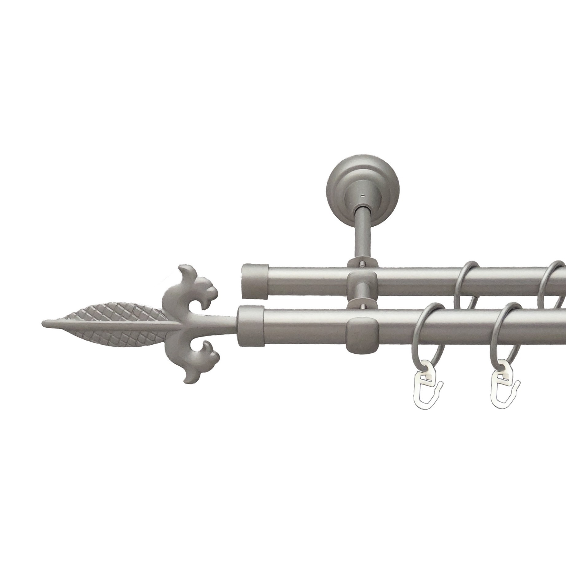 

Карниз Orvit Генуя металевий дворядний відкритий гладка труба кільце металеве Сатин 19\16 мм 240 см (00-00013702)