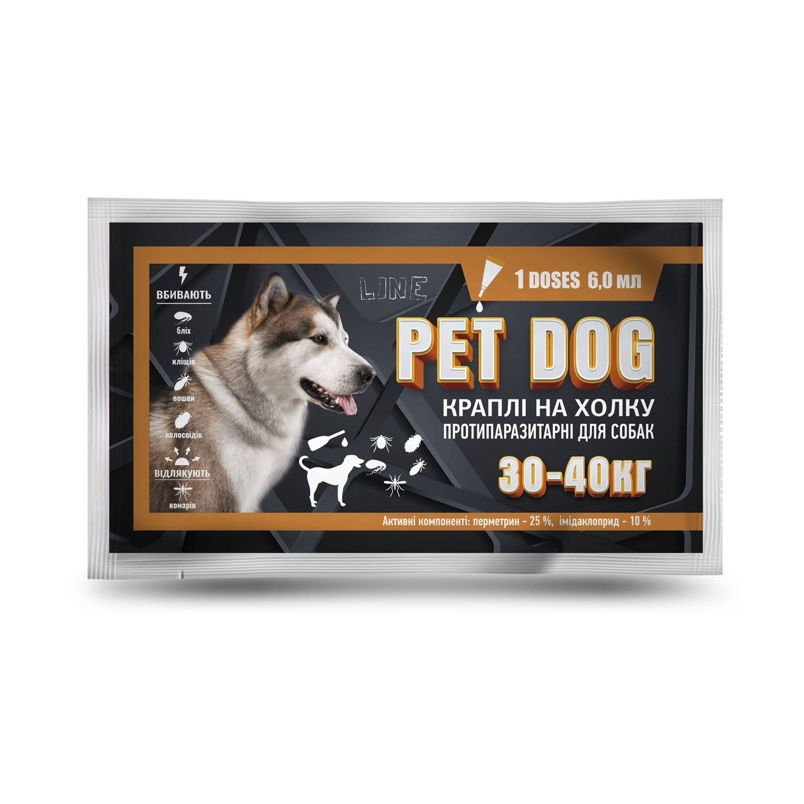 

Капли «Pet Dog» противопаразитарные для собак весом от 30 до 40 кг, 6мл. 10шт.