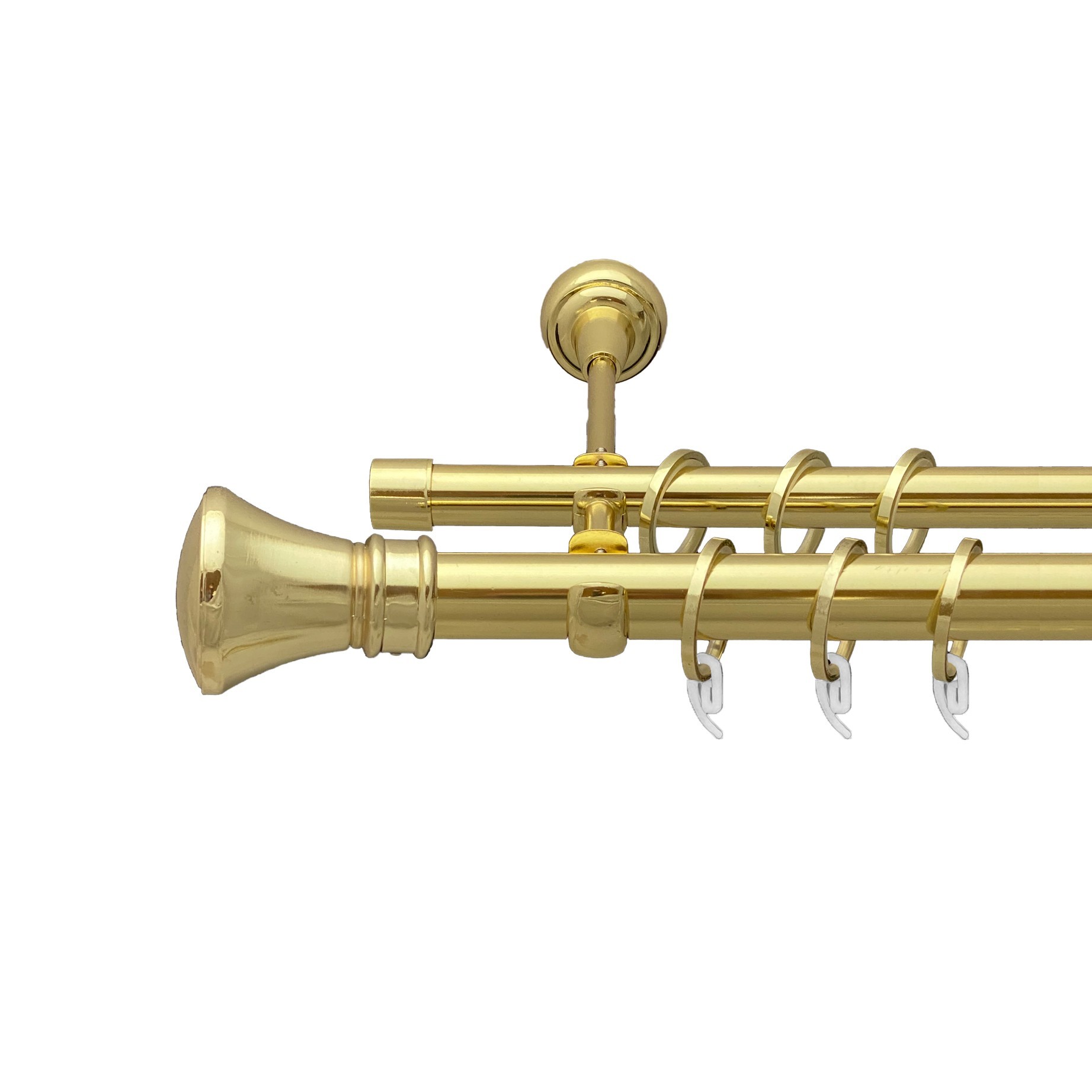 

Карниз Orvit Люксор металевий дворядний відкритий гладка труба кільце фасонне металеве Золото 25\19 мм 240 см