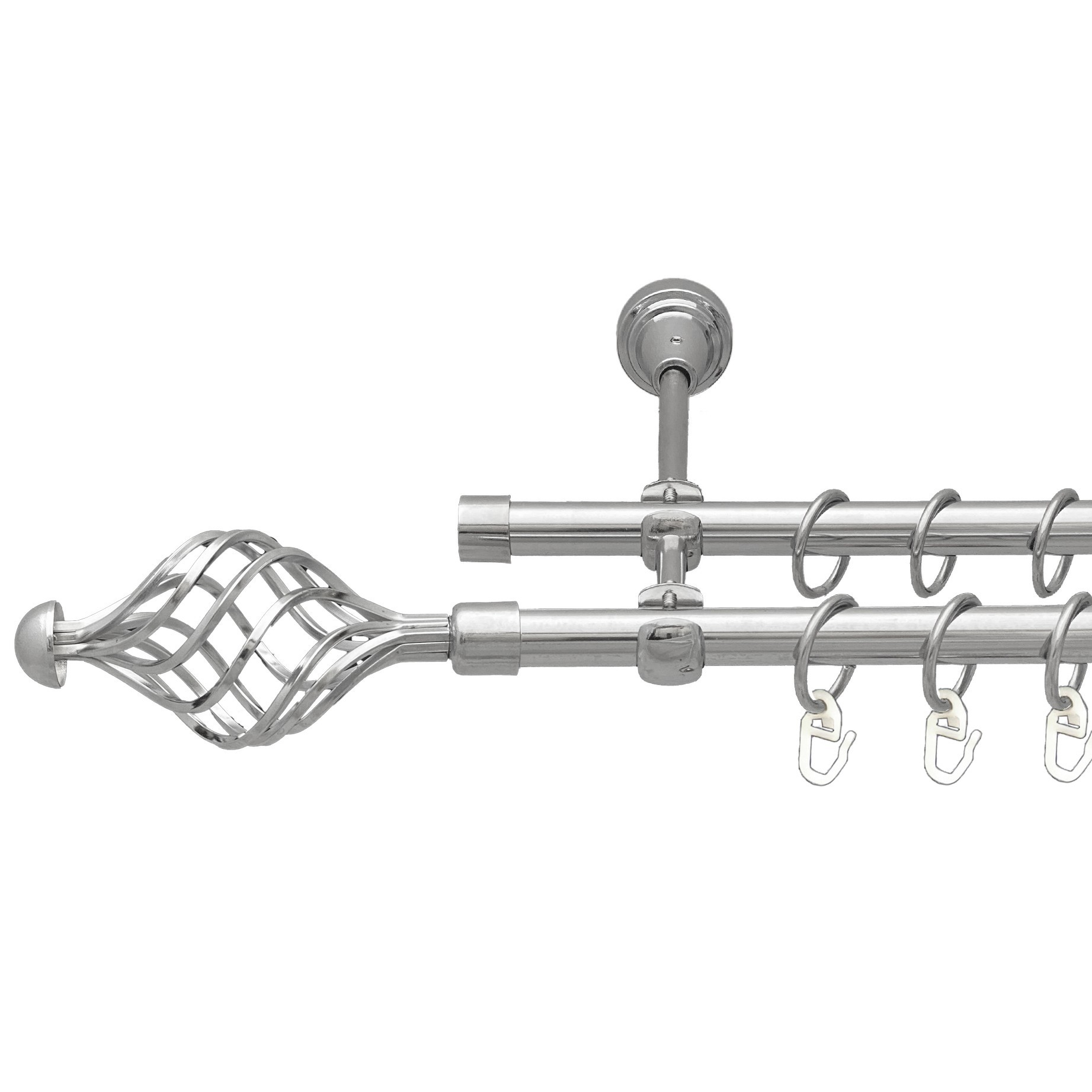 

Карниз Orvit Арезо металевий дворядний відкритий гладка труба кільце металеве Хром 16\16 мм 160 см