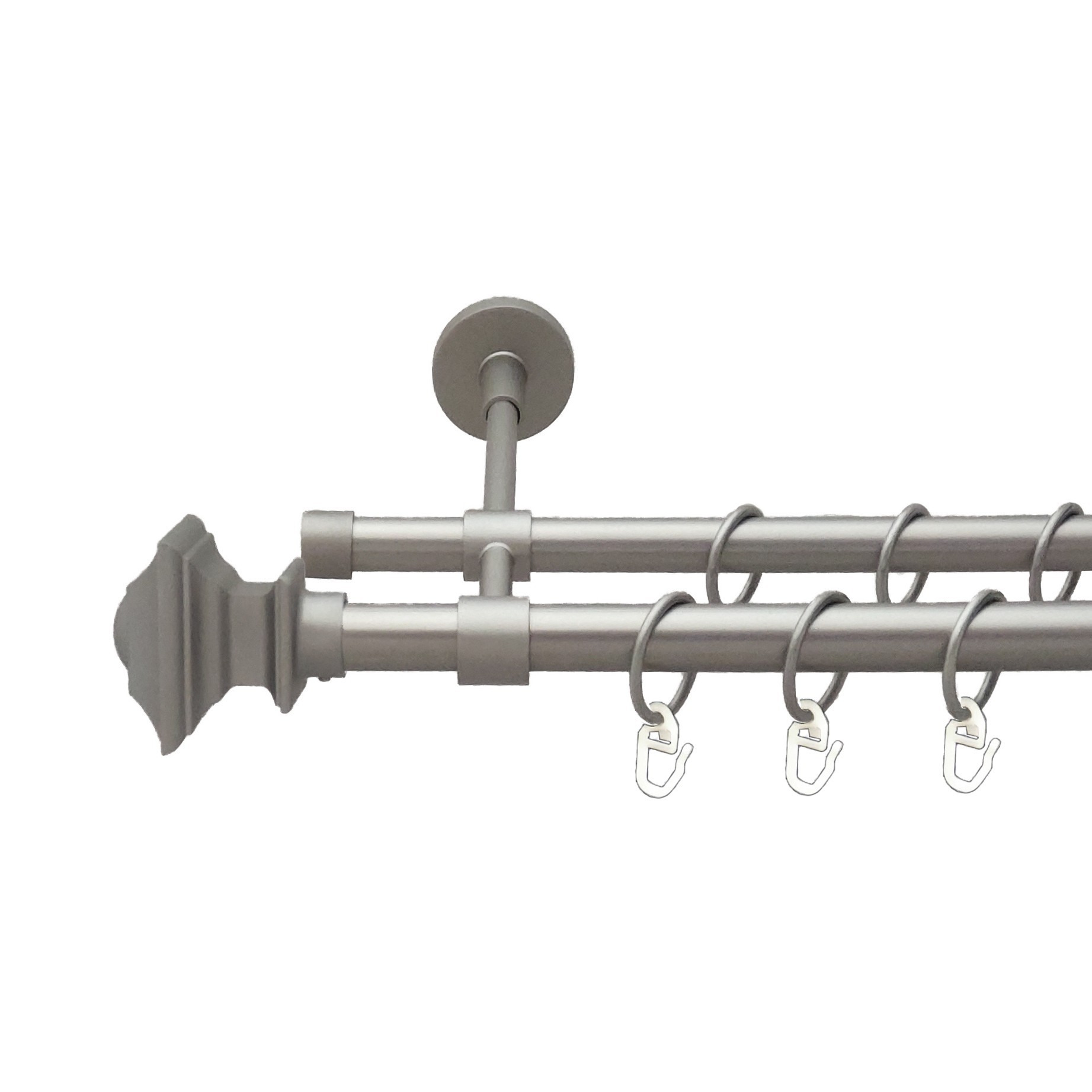 

Карниз Orvit Борджеза металевий дворядний закритий гладка труба кільце металеве Сатин 19\16 мм 300 см