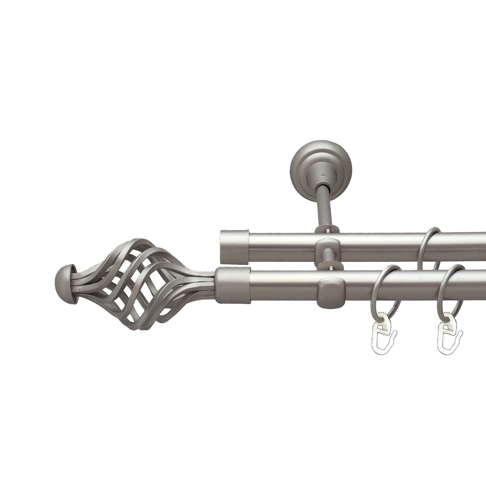 

Карниз Orvit Арезо металевий дворядний відкритий гладка труба кільце металеве Сатин 19\19 мм 160 см