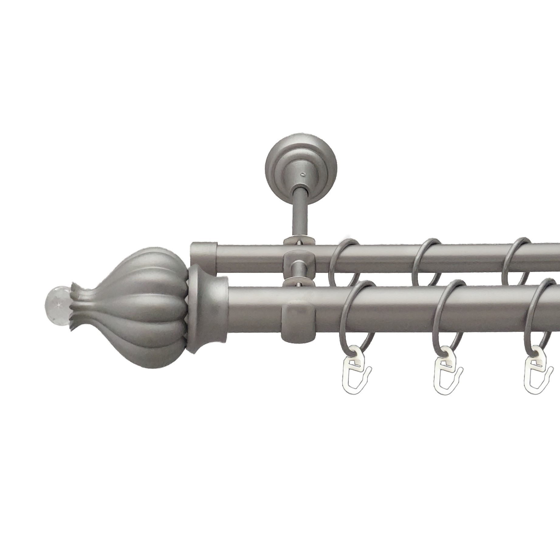 

Карниз Orvit Таджа-Кристал металевий дворядний відкритий гладка труба кільце металеве Сатин 25\16 мм 160 см