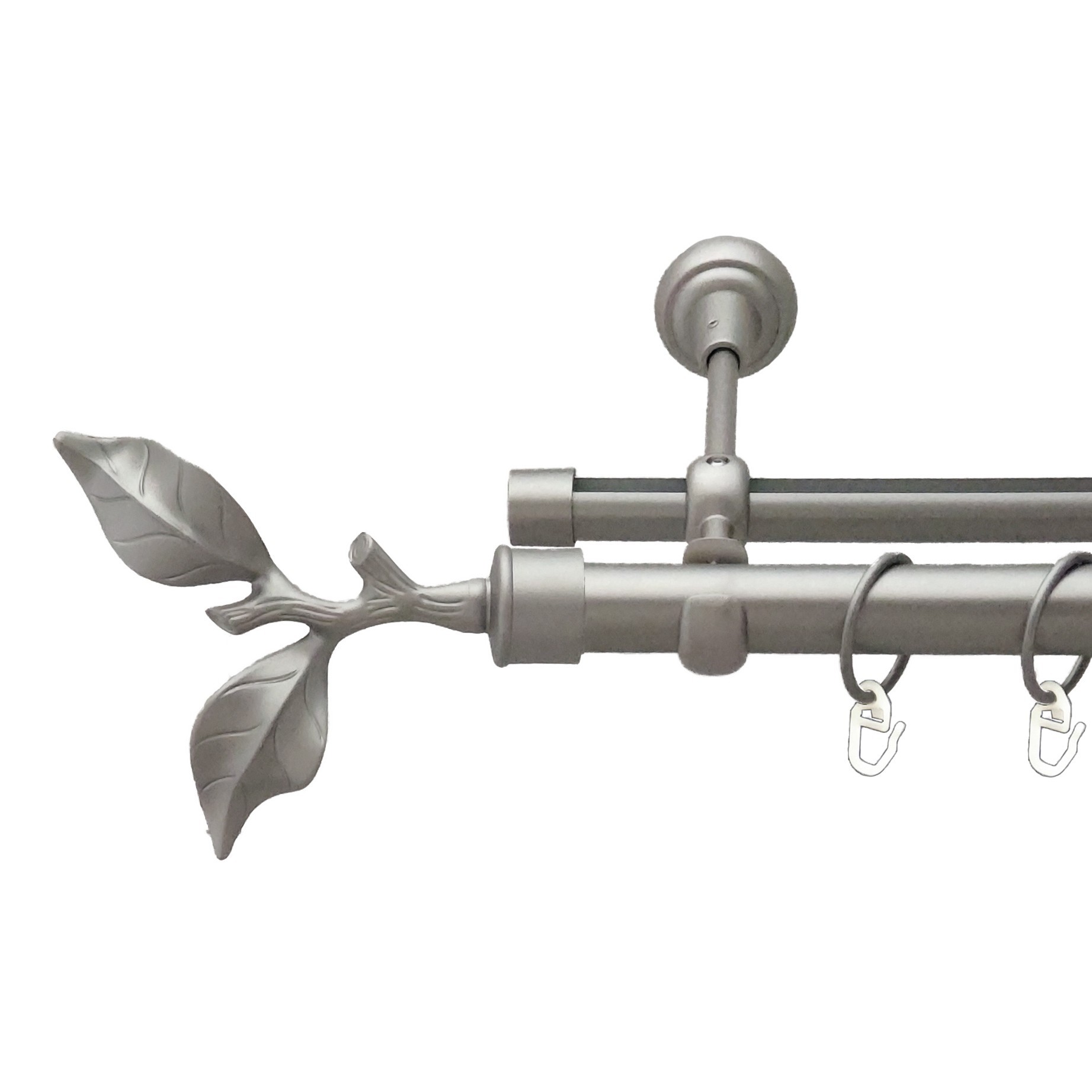 

Карниз Orvit Листок Троянди металевий дворядний опозитний гладка \ профільна труба кільце металеве Сатин 25\19 мм 240 см