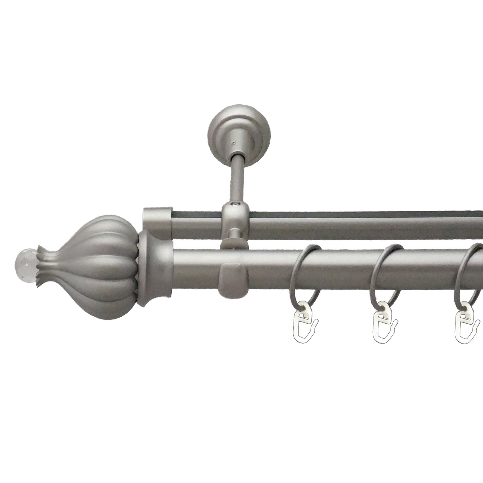 

Карниз Orvit Таджа-Кристал металевий дворядний опозитний гладка \ профільна труба кільце металеве Сатин 25\19 мм 160 см