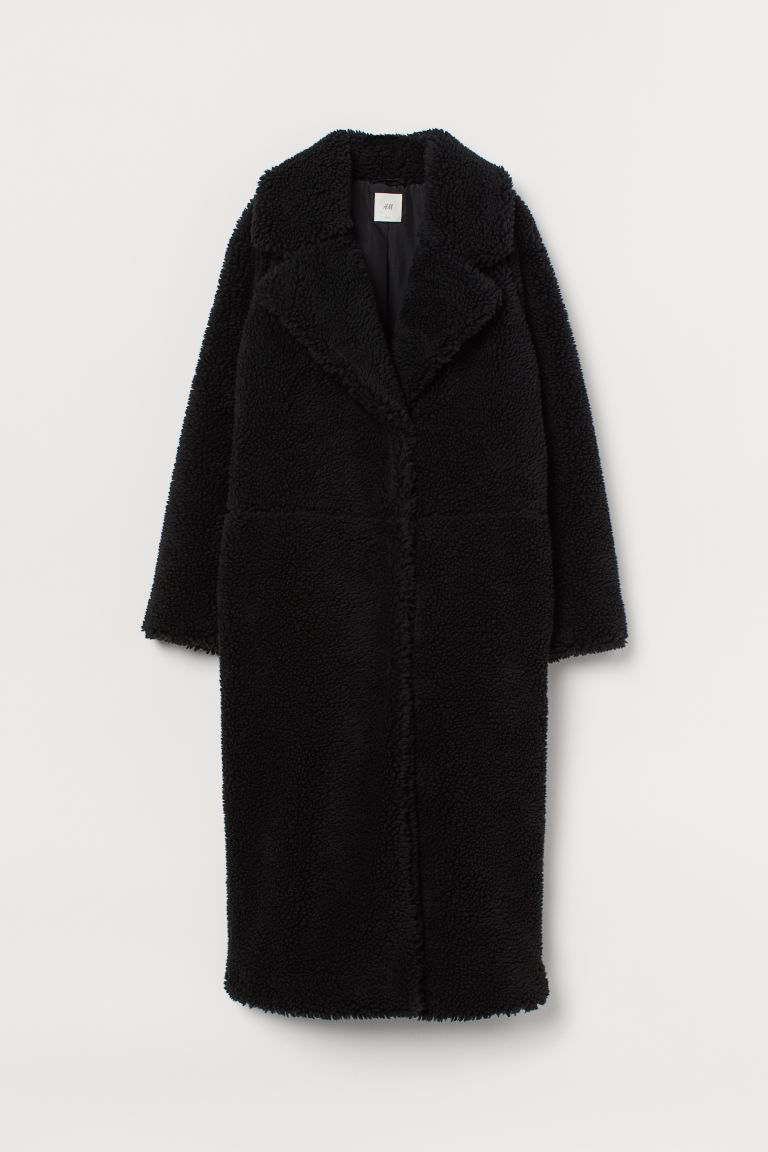 

Длинное плюшевое пальто H&M  Черный, Длинное плюшевое пальто H&M S Черный